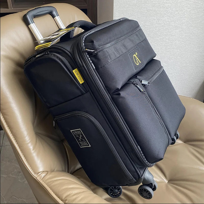 Multifunctional ultra-light silent boarding suitcase 20 "Oxford cloth checked 24 extendable pull rod luggage  20/28
