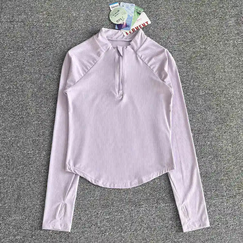 Wholesale Running Tops Half Zip Stand up Collar Sports Shirts Thumb Hole Long Sleeve Gym Fitness Top Ribbed Yoga T Shirt Women