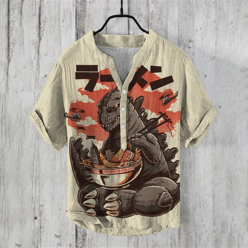 Men Clothes Fashion Summer Men's Clothing Casul T-Shirts Short Sleeve Henry T-Shirt Print Short Seleves Tops Men's Clothing