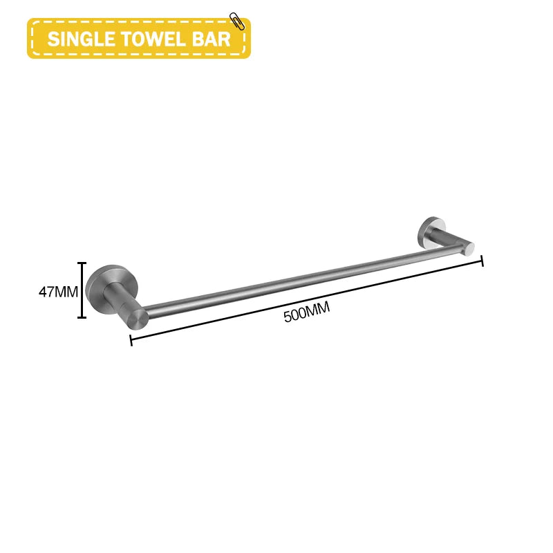Grey Bathroom Hardware Set Accessories Kit Stainless Steel Round Wall Rack Hand Bar Toilet Roll Paper Holder Robe Towel Hook