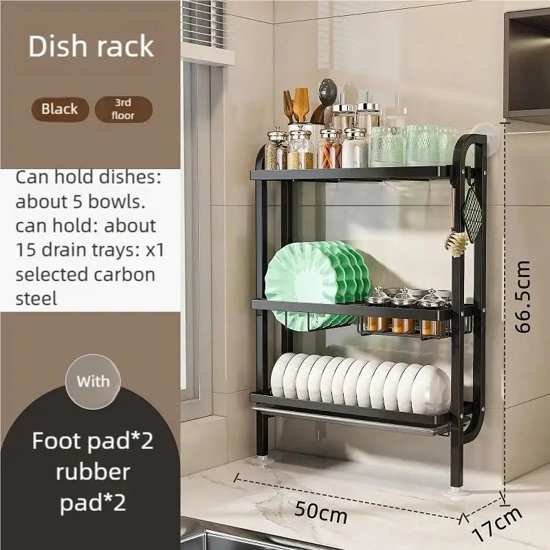 Kitchen Three Tier Dish Drainer Multifunctional Dinnerware Knives Chopsticks Cups Storage Rack Household Countertops Organizer