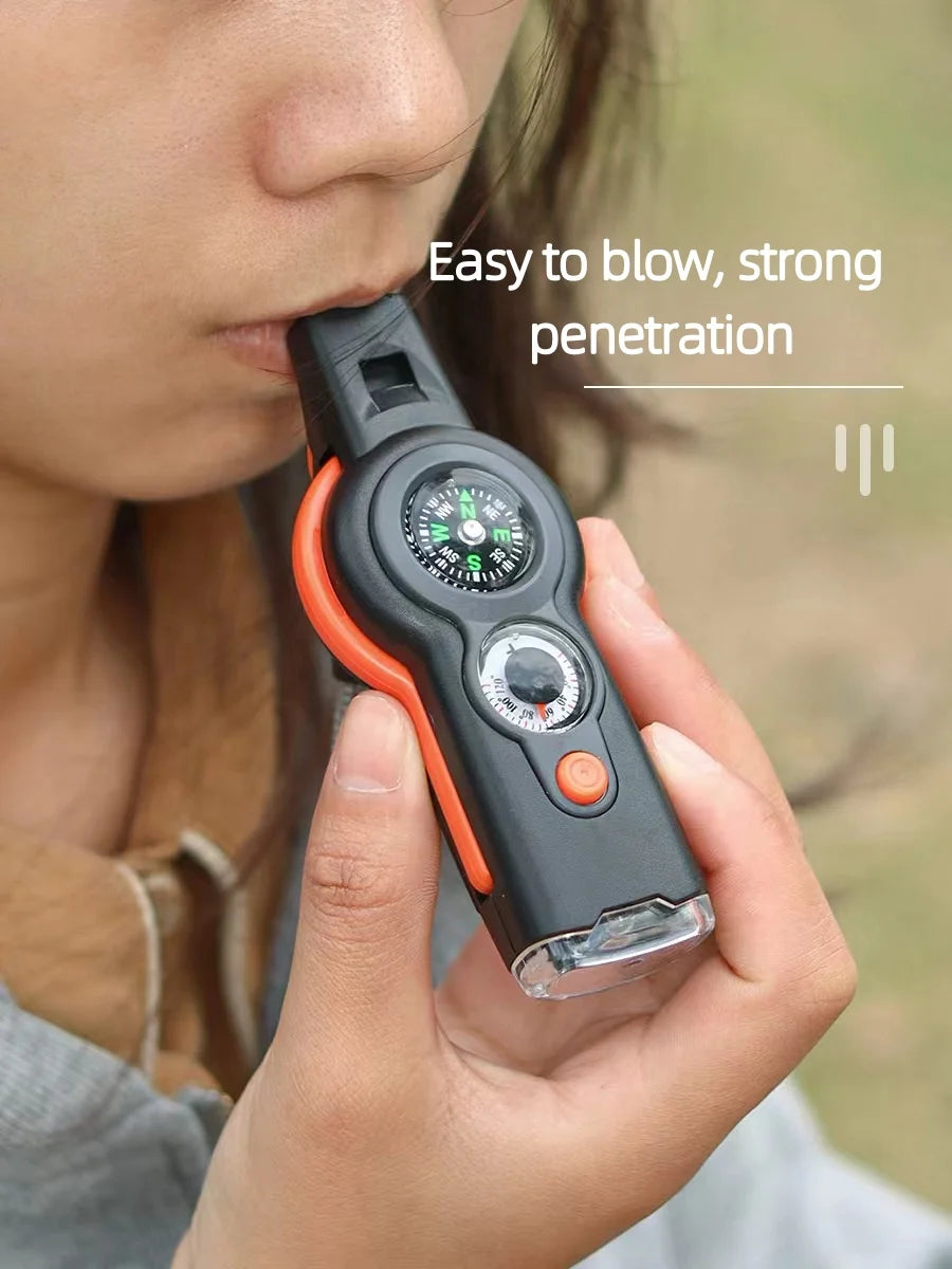 Outdoor Camping 7-In-1 Multi-Function Whistle Survival Whistle Safety Whistle For Hiking Travel Accessories