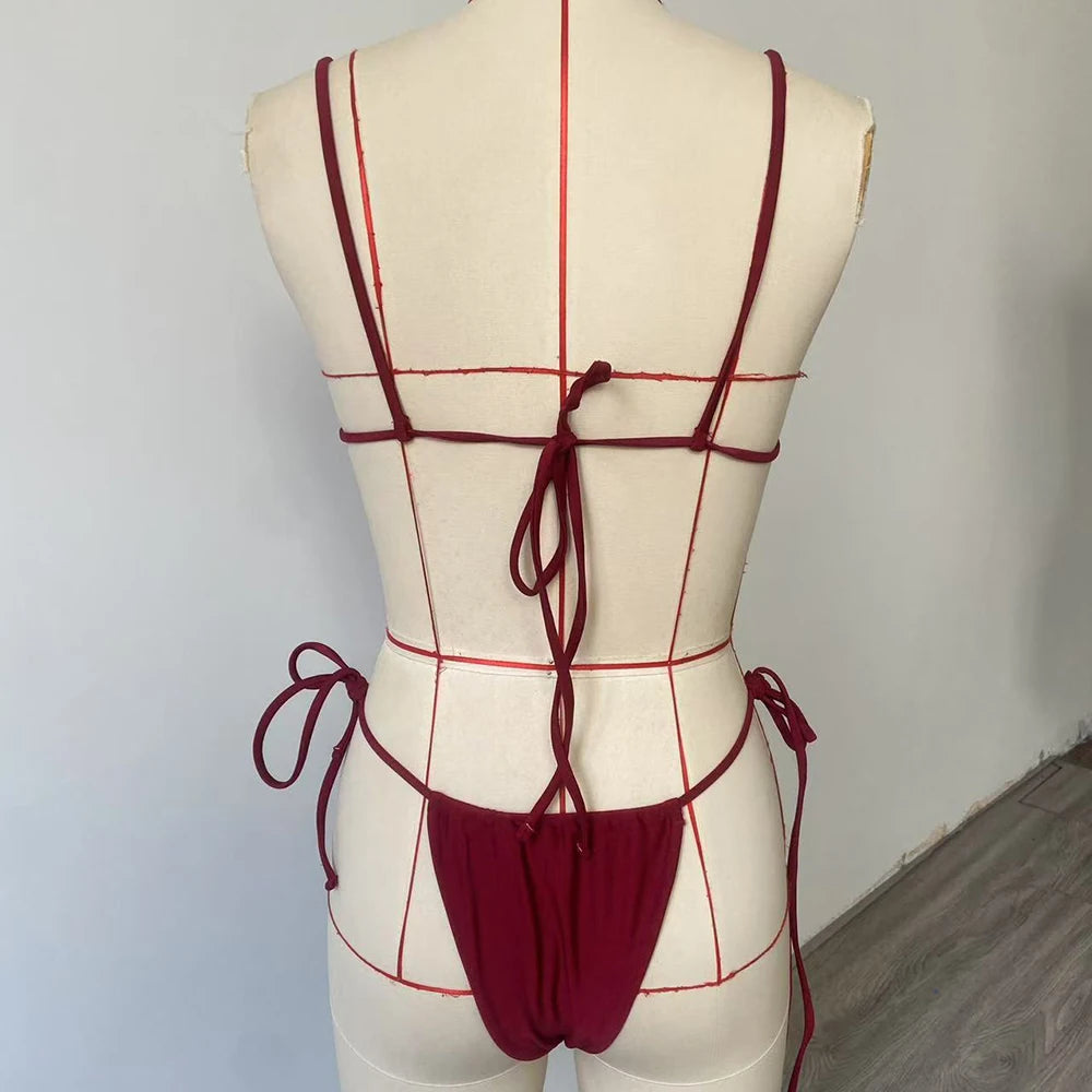 BEACHCICI bikinis Swimsuits Woman Bikinis Sets Sexy Halter Solid color Bikini Set Women's Swimsuit Two-piece Triangle Thong