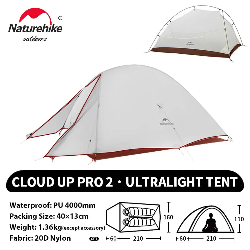 Naturehike Cloud Up 2 People Tent Ultralight 20D Camping Tent Waterproof Outdoor Hiking Travel Backpacking Cycling Fishing Tents