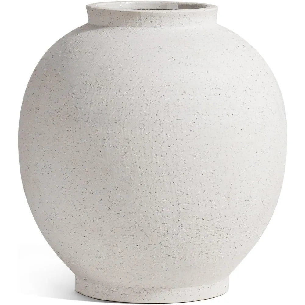 Large 12.5 Inch Round White Ceramic Floor Vase for Centerpieces, Farmhouse Rustic Minimalist Decor, Sandstone White Style