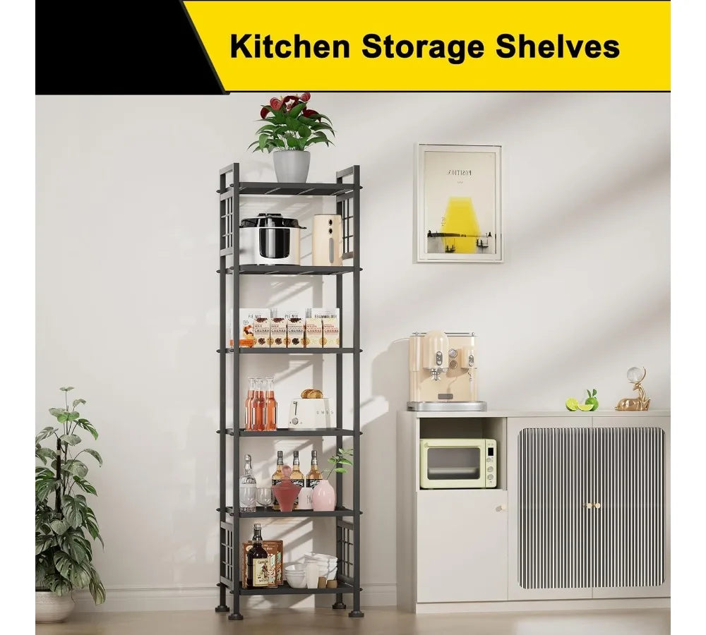 6-Tier Metal Storage Shelf for Bathroom & Kitchen Organization, Heavy-Duty Wire Rack with Adjustable Feet, Black