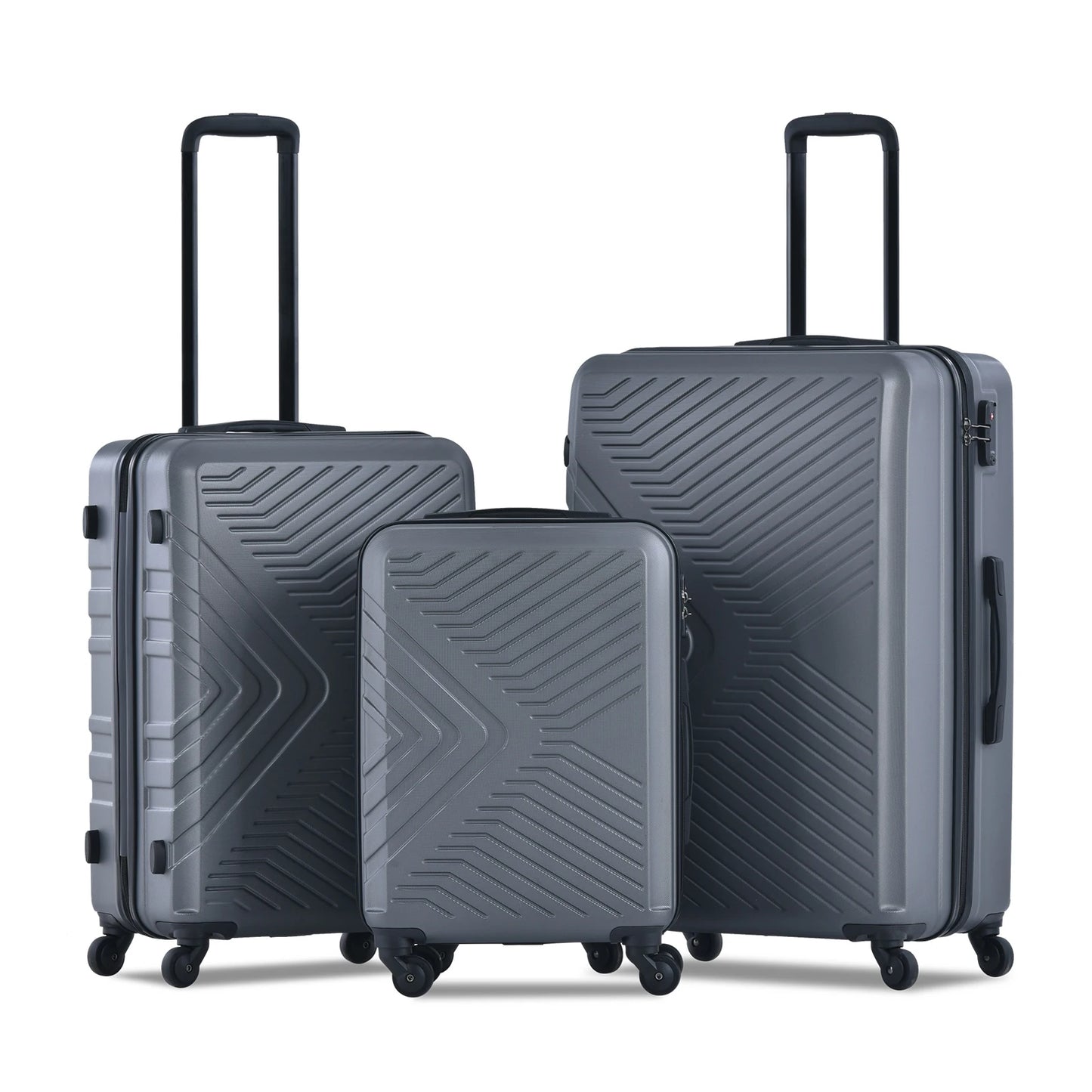 3 Piece Luggage Sets (20INCH /24INCH /28INCH ) ABS Lightweight Suitcase with Two Hooks, Spinner Wheels, TSA Lock, Black