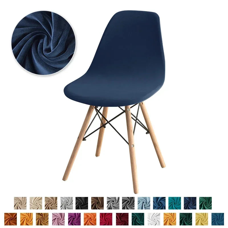 1PC Stretch Velvet Shell Chair Cover Armless Dining Chairs Covers Short Back Curved Seat Covers Hotel Party Banquet Decor