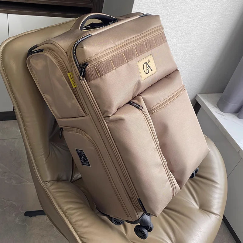 Multifunctional ultra-light silent boarding suitcase 20 "Oxford cloth checked 24 extendable pull rod luggage  20/28