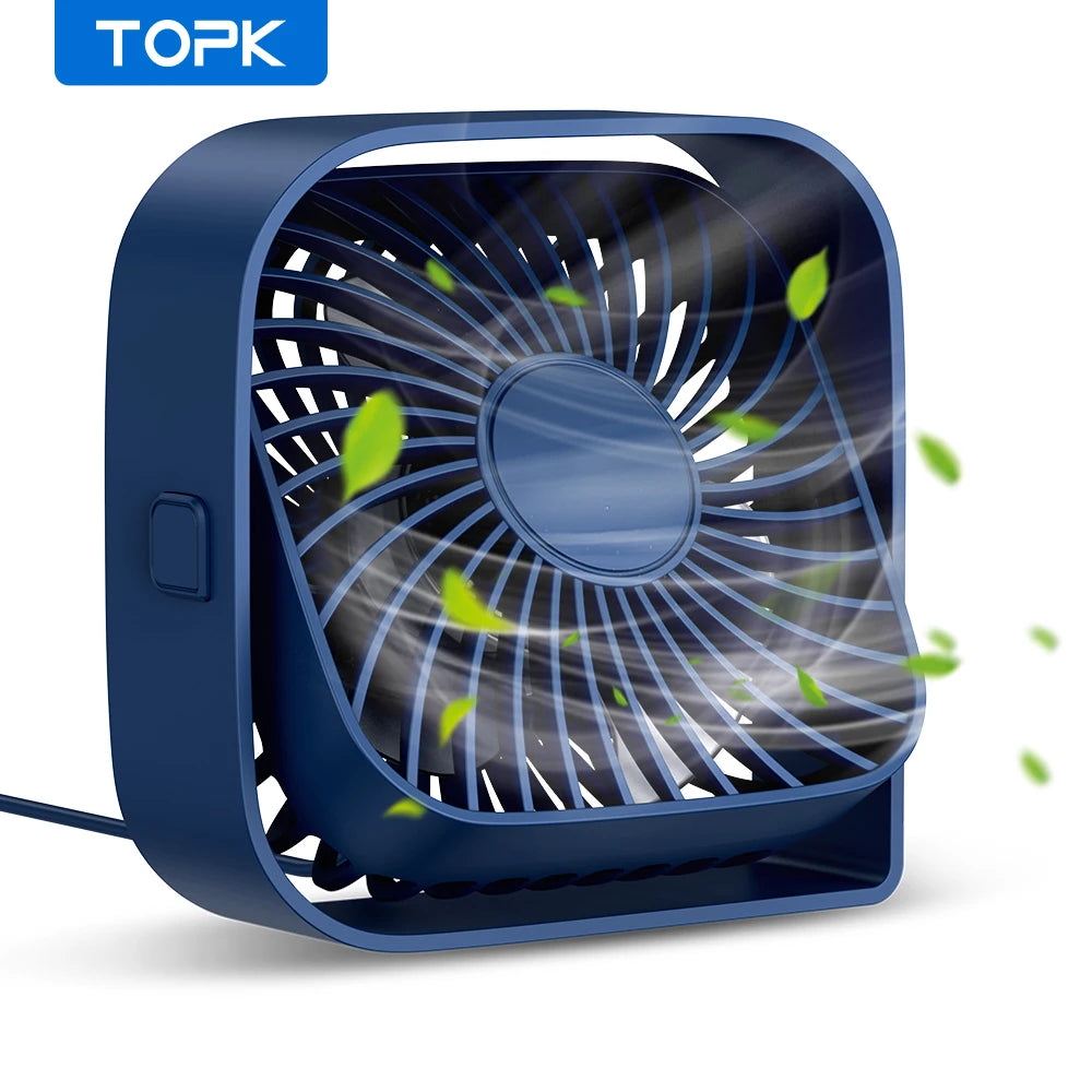 TOPK Mini Portable Fan USB Desk Fan Table Strong Airflow &Quiet Operation 3 Speed Wind 360°Rotatable Standing fans for room Home