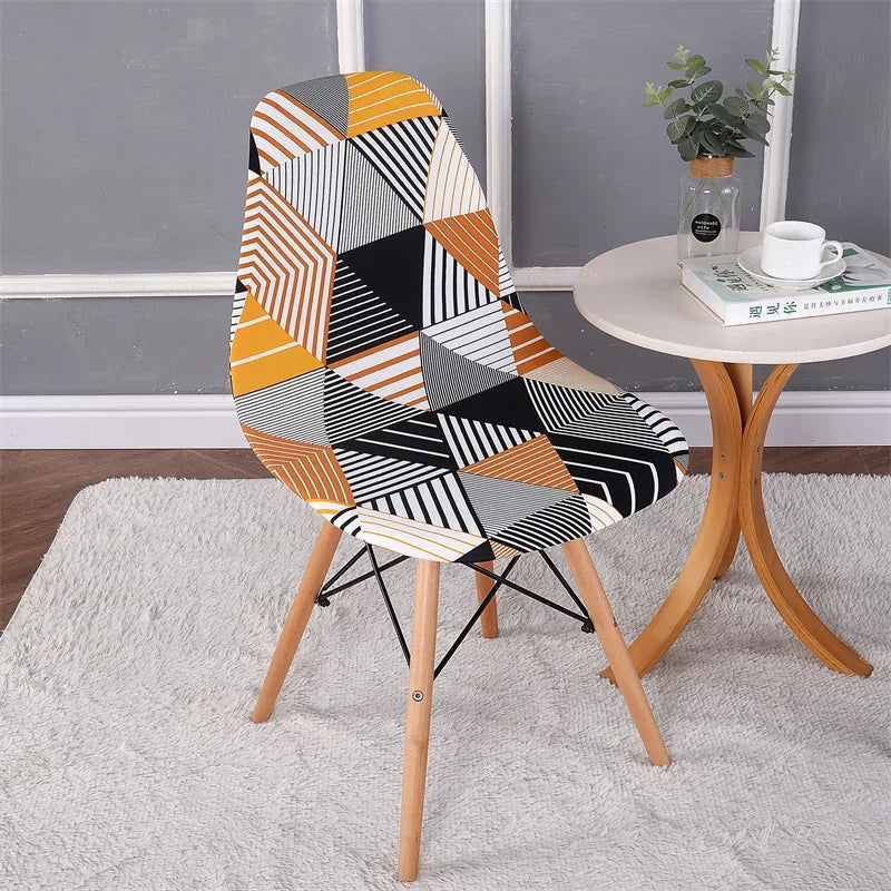 1PC Elastic Shell Chair Cover Stretch Armless Dining Chairs Slipcovers Geometric Spandex Seat Covers for Kitchen Hotel Office