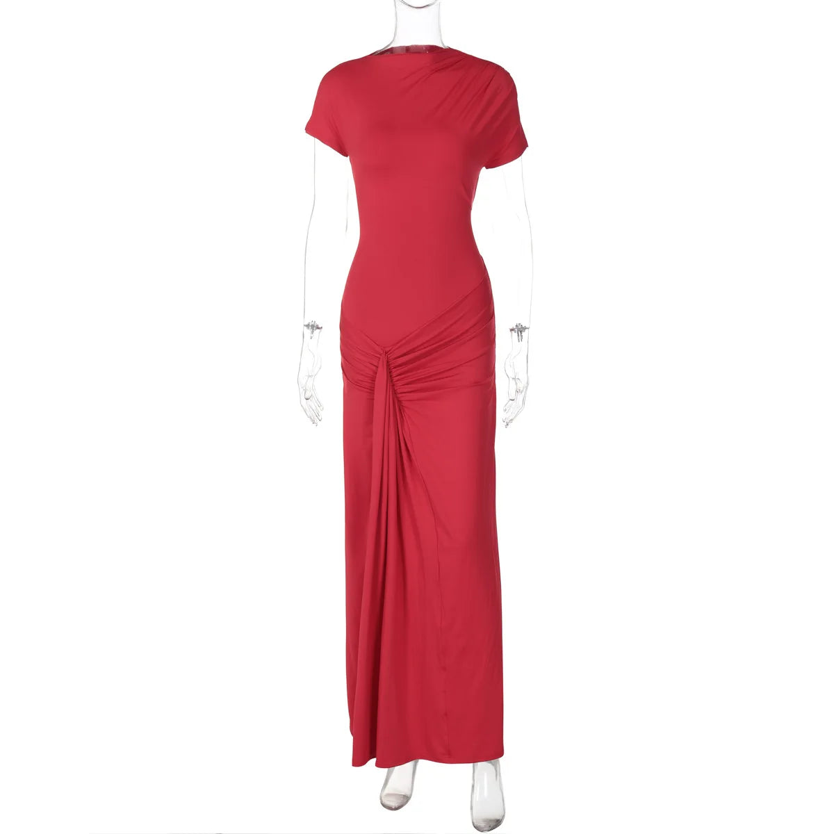 European and American Women's Clothing 2025 Summer New Fashion Elegant Slim Pleated Tie-waist Short-sleeved Dress