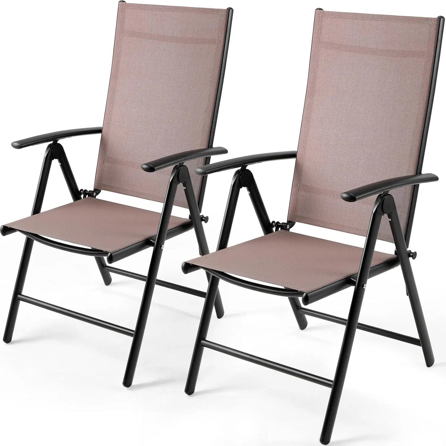 2PCS Foldable Lounge Chair Patio Folding Dining Chairs Aluminum Padded Adjustable High Back Lightweight Lawn Chair, Load 120kg