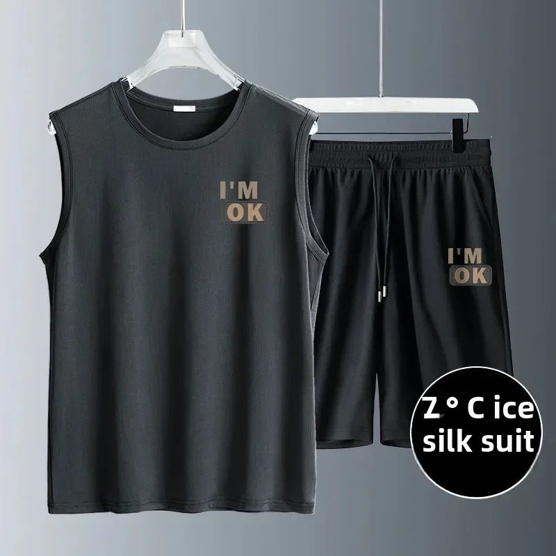 Men's Clothing Fashion Breathable Fitness Sports Quick Drying Tank Top + Sweatpants Two-piece Sets Tracksuit Men