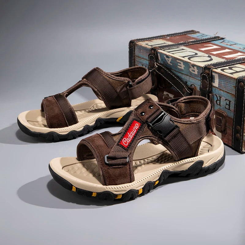 Classic Mens Sandals Summer Fashion Genuine Leather Slides Outdoor Casual Sport Sandals Lightweight All-match Men Stylish Shoes