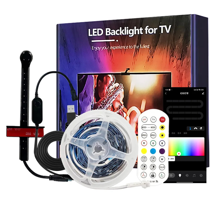 Smart TV LED Backlight with Camera for 55-75 inch Screens RGBIC LED Strip Lights Music Sync APP Control LED Ambient Lighting