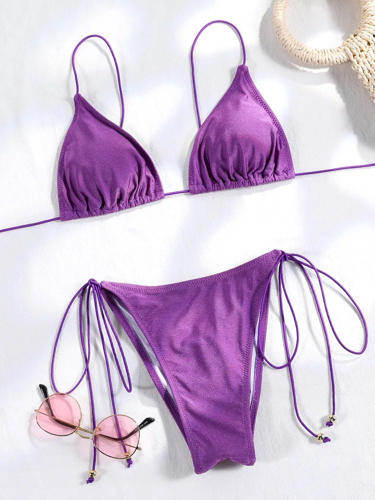 Bikinis Solid Bikinis Low Waist Bathing Suit Women's Swimming Suit 2025 Biquinis Two Pieces Suit Summer Swimwear