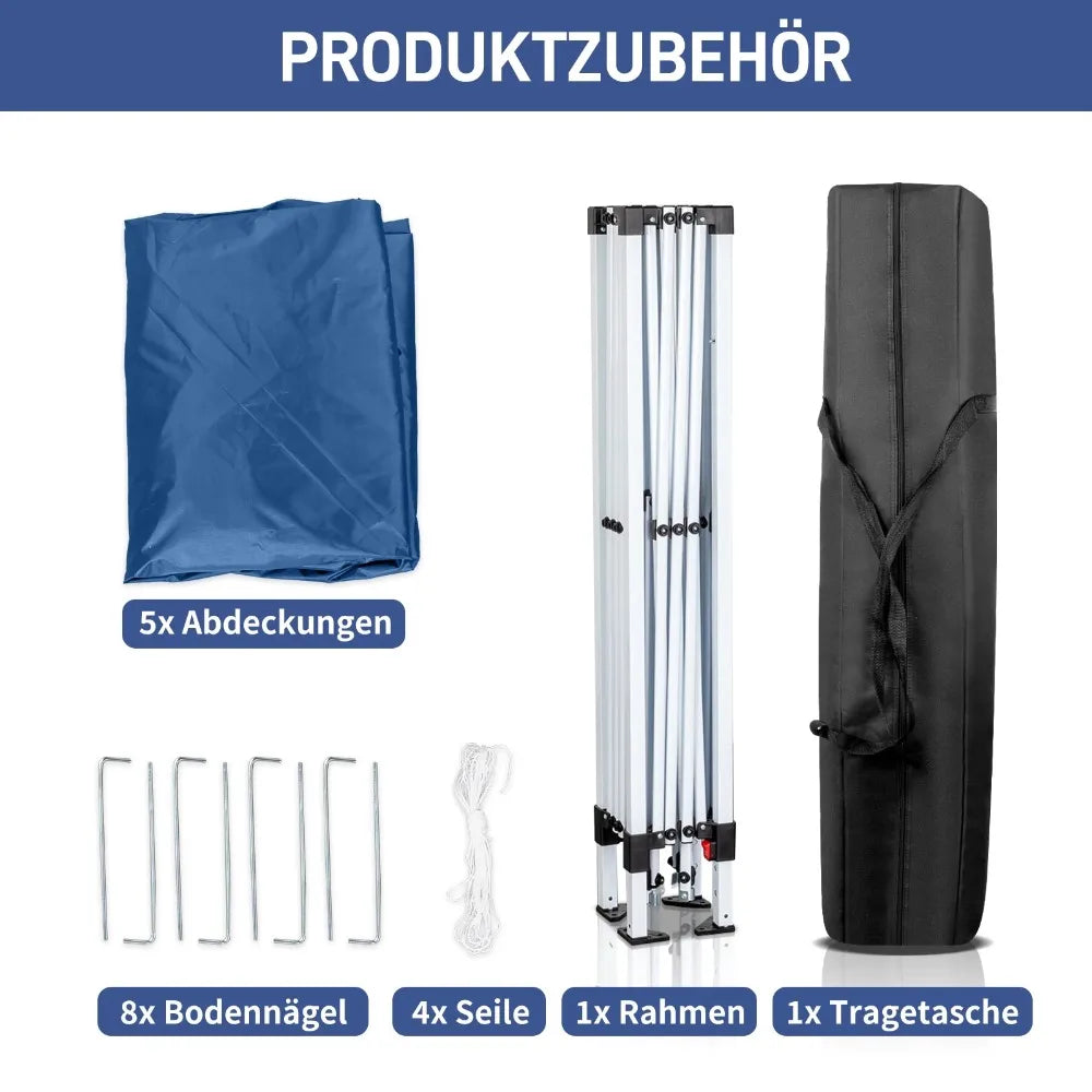 10' x 10' Folding Tent Gazebo Wedding Party Canopy Pop Up Instant Shelter W/ Two Doors & Two Windows and Carry Bag Blue