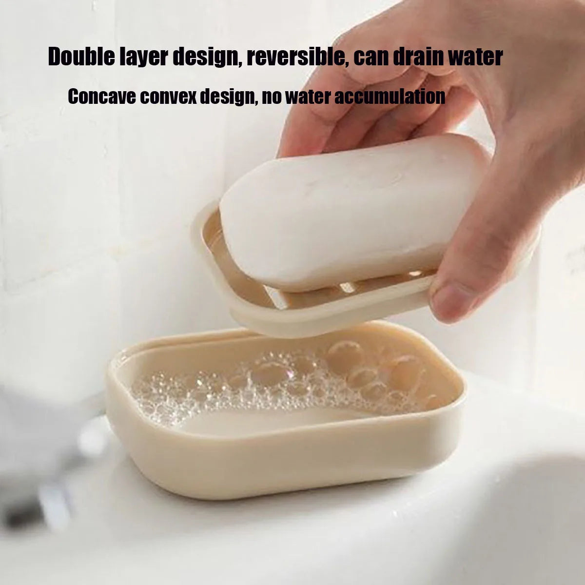 Portable Double-Layer Soap Dish with Drainage Cover Square Plastic Storage Box for Bathroom & Travel Use 