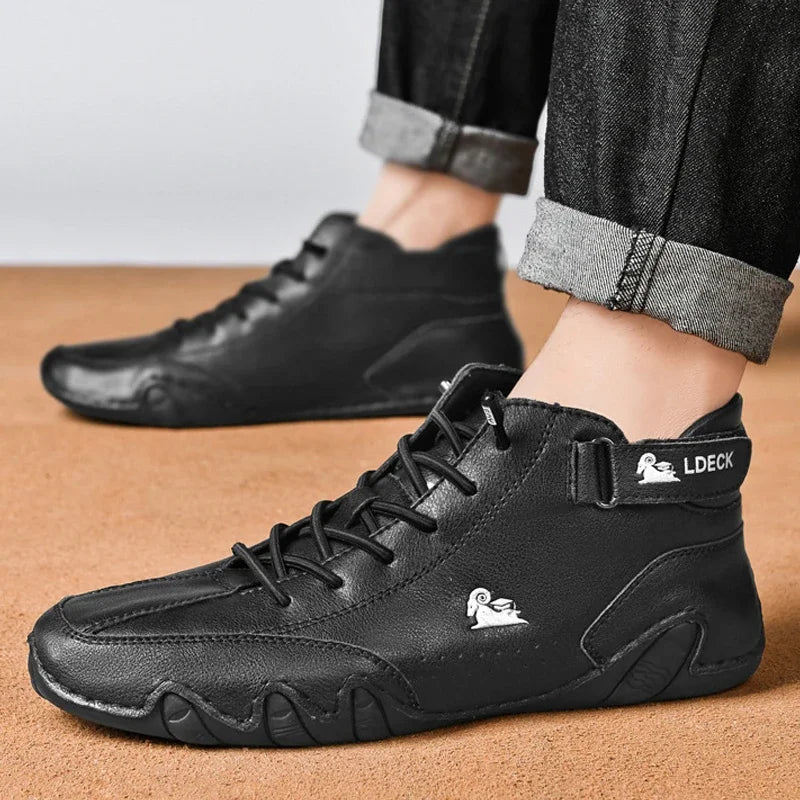 Leather Walking Shoes for Men 2025 New Casual Luxury Man Boots Outdoor High Top Sneakers Fashion Roman Footwear Motorcycle Boots