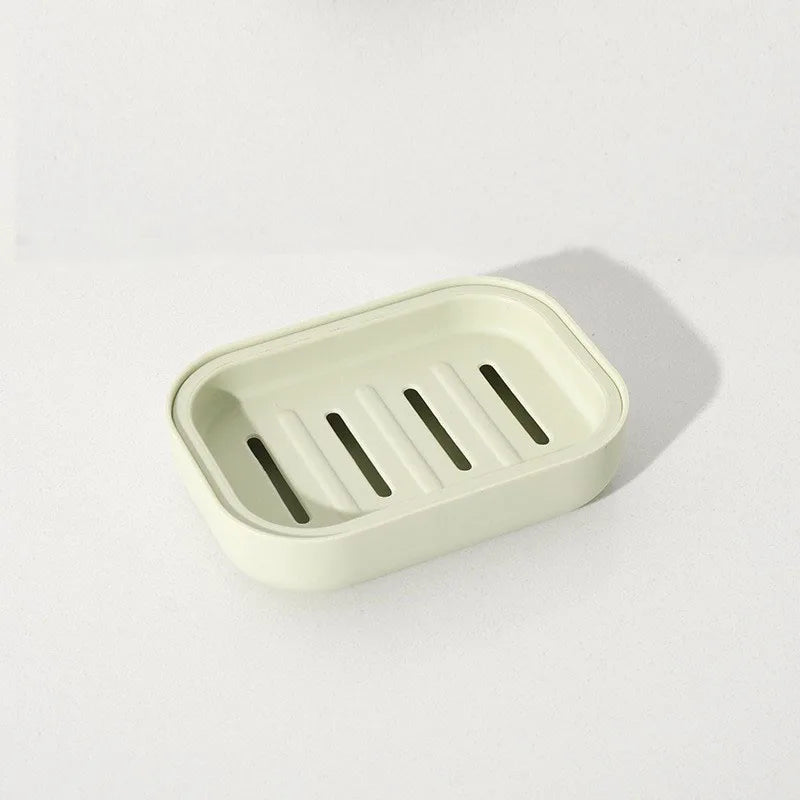 Portable Double-Layer Soap Dish with Drainage Cover Square Plastic Storage Box for Bathroom & Travel Use 