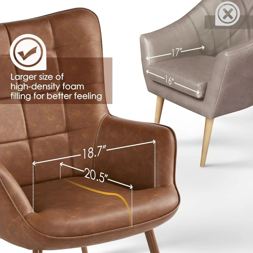 Leather Accent Chairs, Living Room Chairs Leather Large Armchairs Accent Chairs with Metal Legs for Living Bedroom