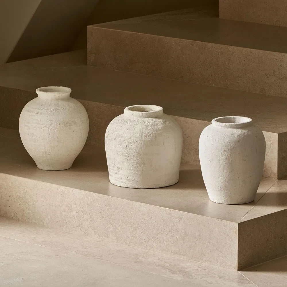 Large White Ceramic Zen Vase, 11 Tall Rustic Style, Terra Cotta Pitcher, Distressed Farmhouse Decor, Pottery Art, Long Tail Home