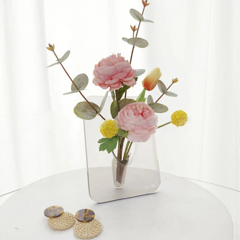 Minimalism Transparent Vase Flowers Pots Desk Decoration Flower Arrangement Geometry Square Floral Vases Room Decor Home