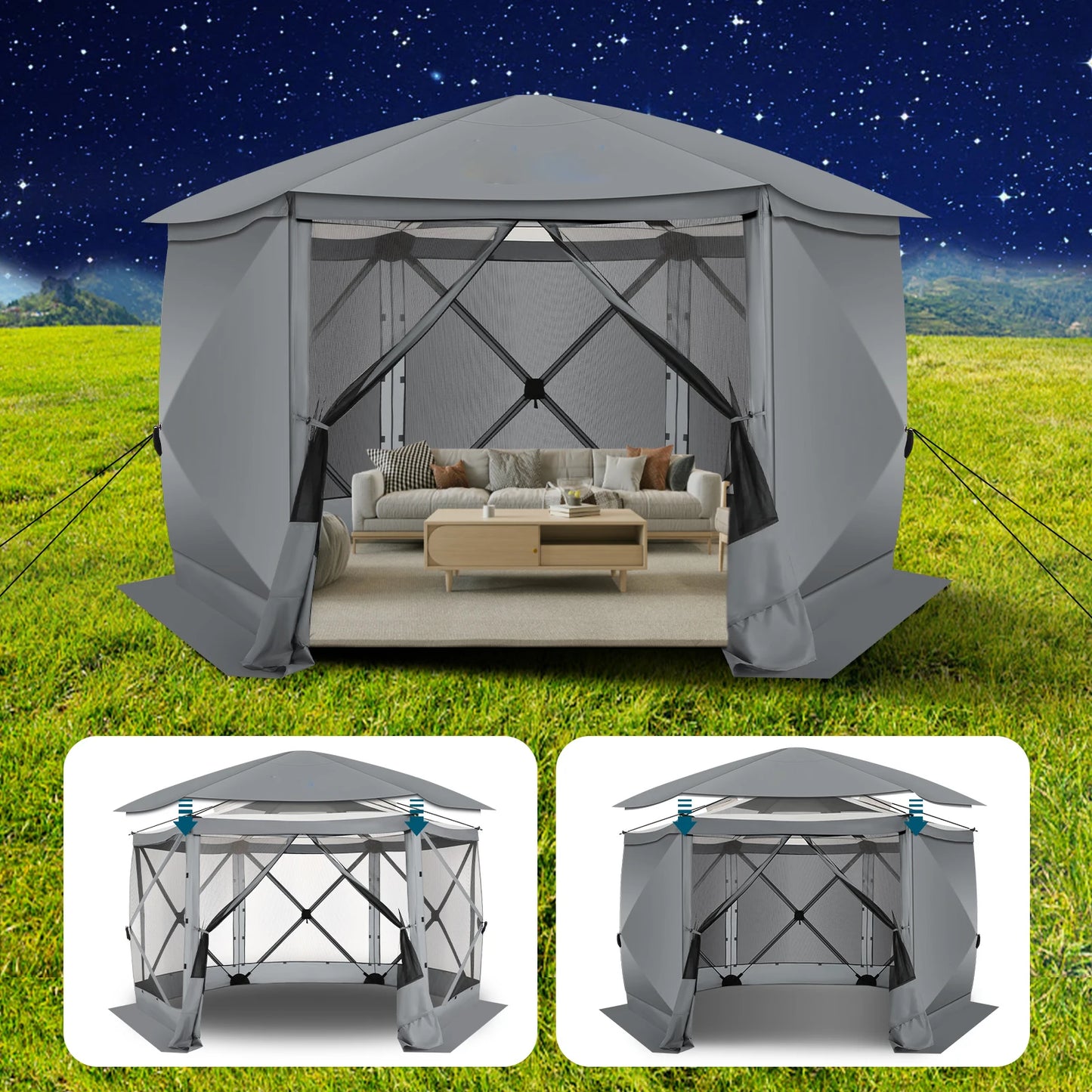 Pop up Gazebo Screen Tent Screen House for Camping,12x12FT Screen Room with Removable Roof,Outdoor Screened Gazebo Hub Tent