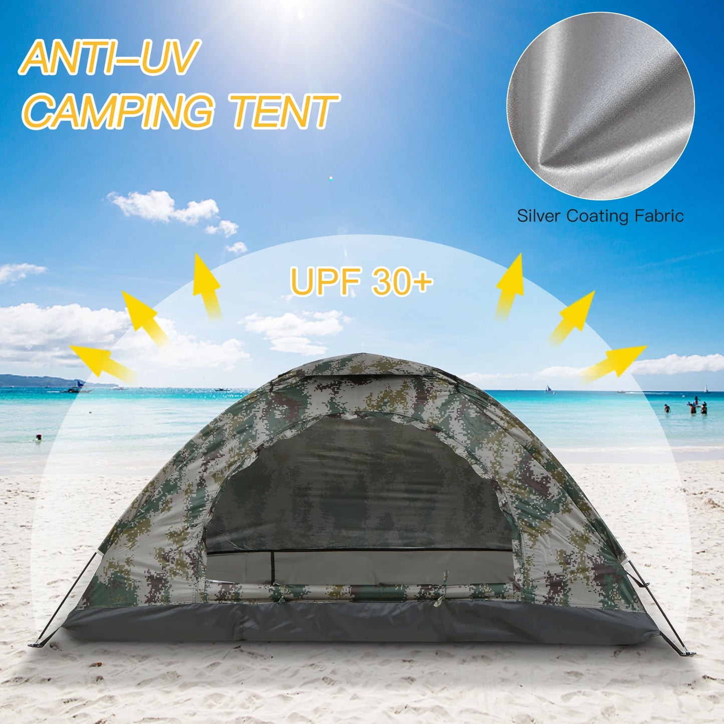 Outdoor Tent Ultralight Camping Tent Single Layer Portable Water-Resistant Tent Anti-UV UPF 30+ for Outdoor Beach Fishing
