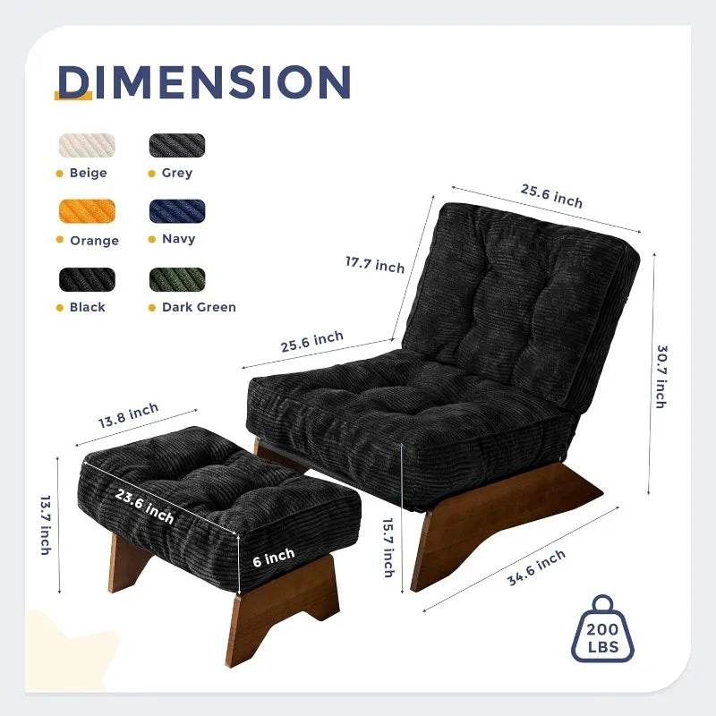 Accent Chair with Ottoman Adjustable Backrest, Tufted Living Room Chair Upholstered Lounge Chair with Footrest Set