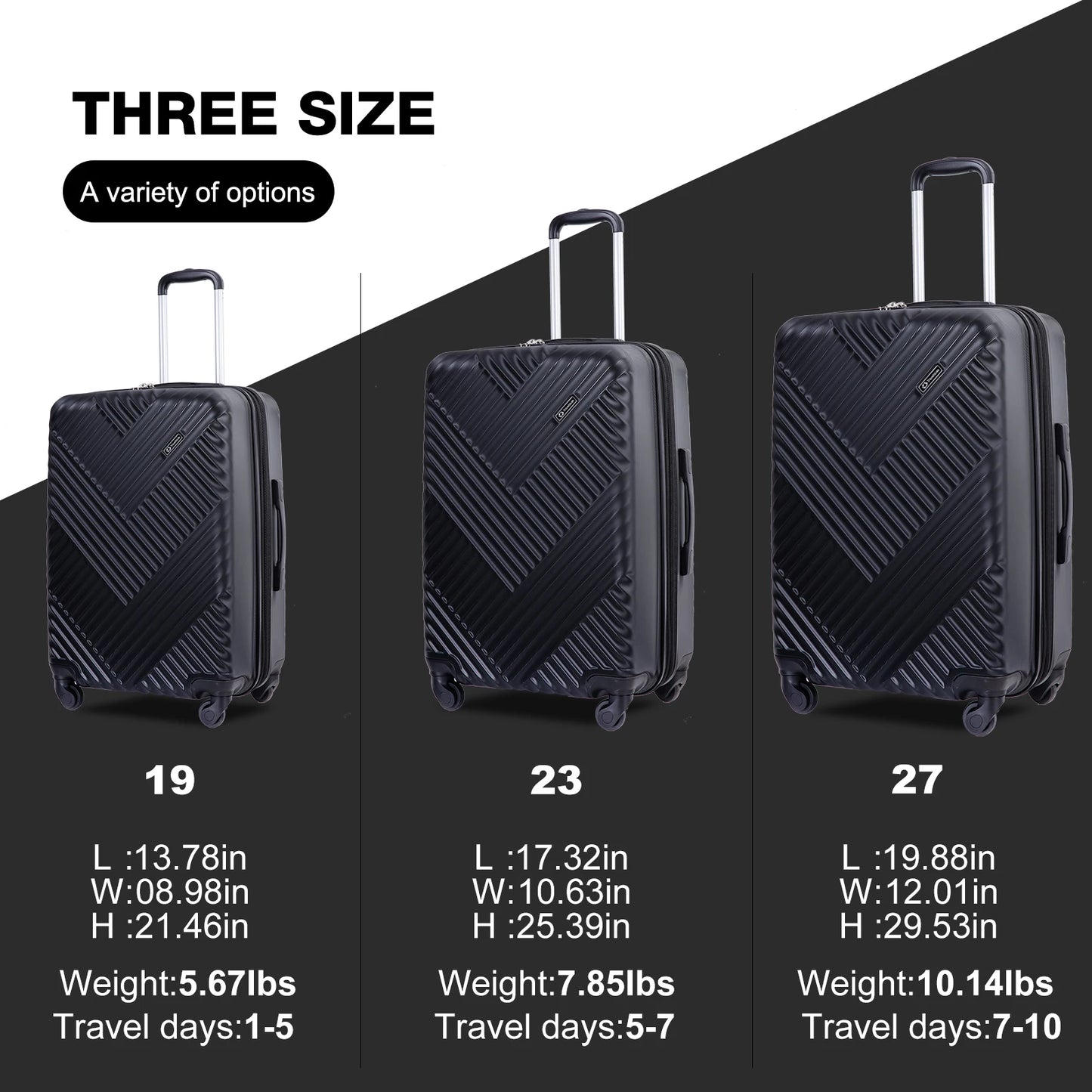 Luggage Sets 3 Piece with Double Spinner Wheel,Suitcase Set PC Hard Case with TSA Lock and Organizer Storage Bags