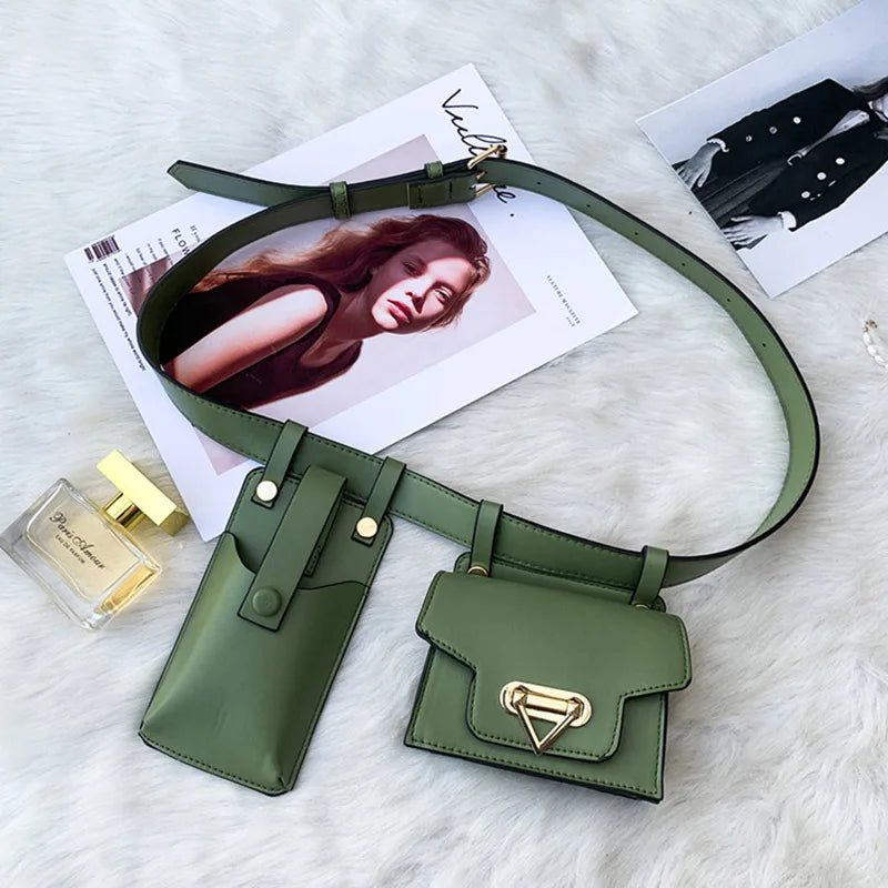 2 in 1 Women Belt Bag 2025 Designer Waist Bag PU Leather Fanny Pack Phone Purse street Trend Female Shoulder Crossbody Chest Bag