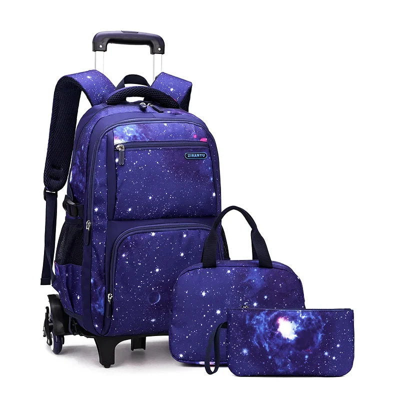 School Bag Kids Rolling Backpack for Boy Wheeled Backpack School Bag With Wheels Trolley Bookbag Carry on Luggage with Lunch Bag