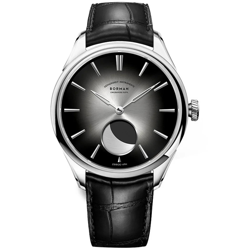 Borman Mens Automatic Watches Luxury Moon Phase Male Watch Mechanical Wristwatch Fashion 50M Waterproof Sapphire Leather Strap