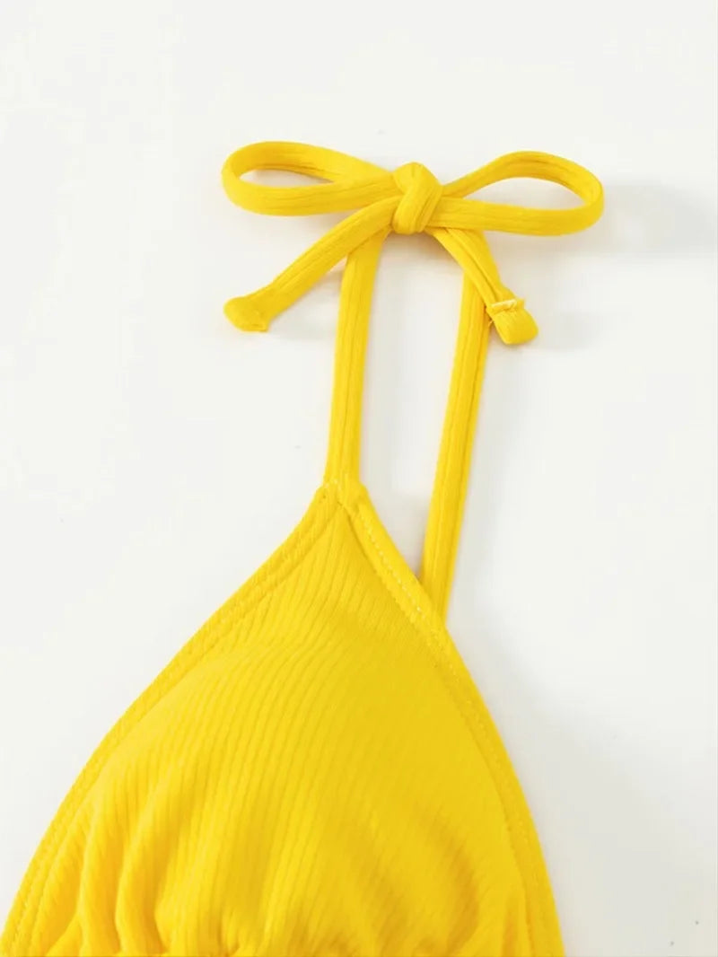 sexy yellow solid micro bikinis sets triangle cup thong swimsuit women bikinis swimsuits beachwear bathing suits swimwear bakini