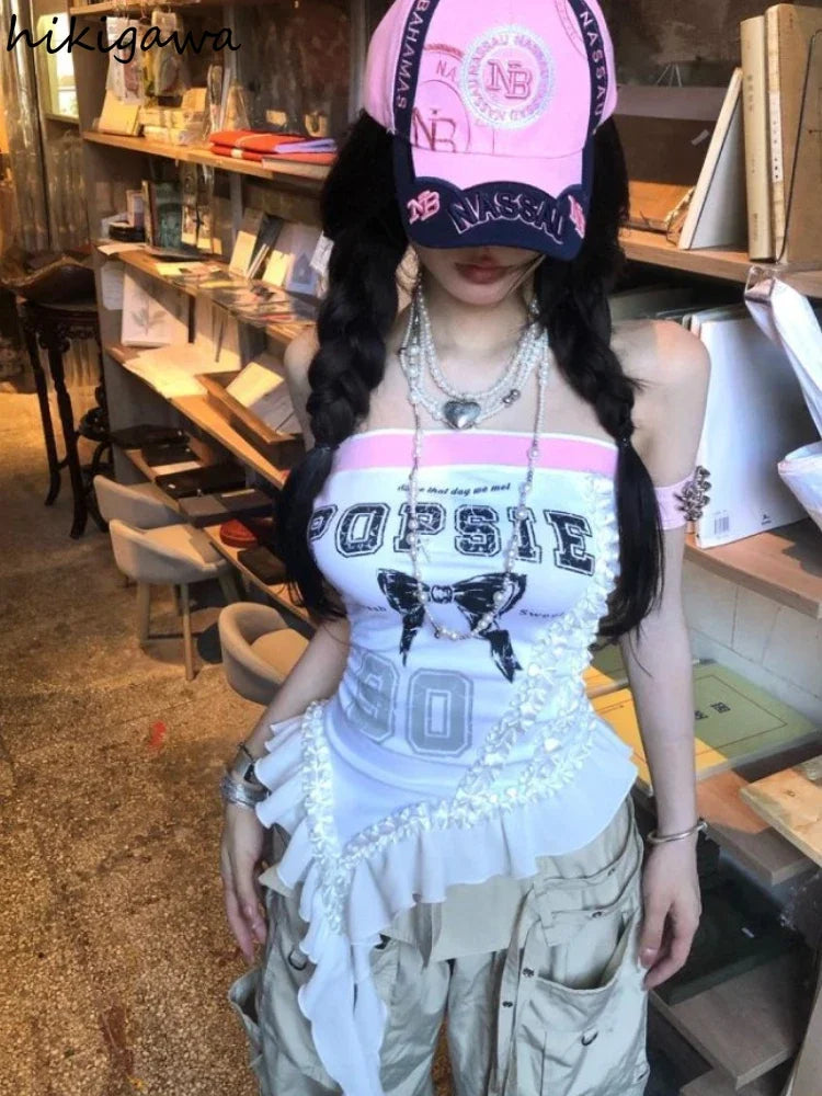 Women's Clothing Sexy Vest Fashion Irregular Summer Camis Y2k Tops 2025 Ropa Mujer Backless Slim Fit Ruffles Butterfly Tanks