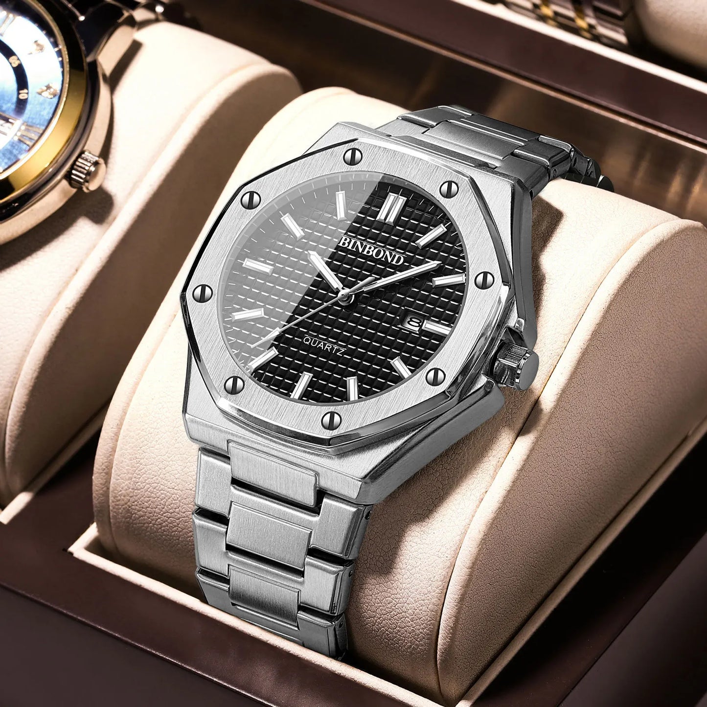 Men's watch business high-end octagonal with screws waterproof male fashion clock quartz Watches gift