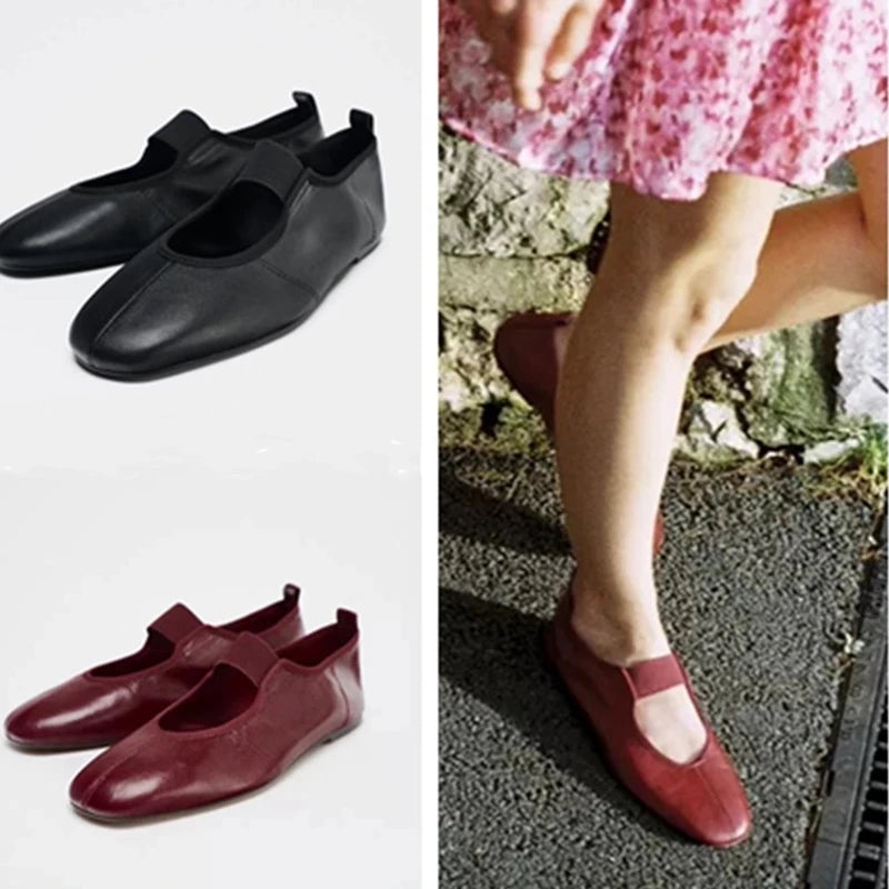 Flat Black Shoes For Women Modis Female Footwear Oxfords Genuine Leather Sneakers Grandma Ballerinas 2025 Summer New Dress Retro