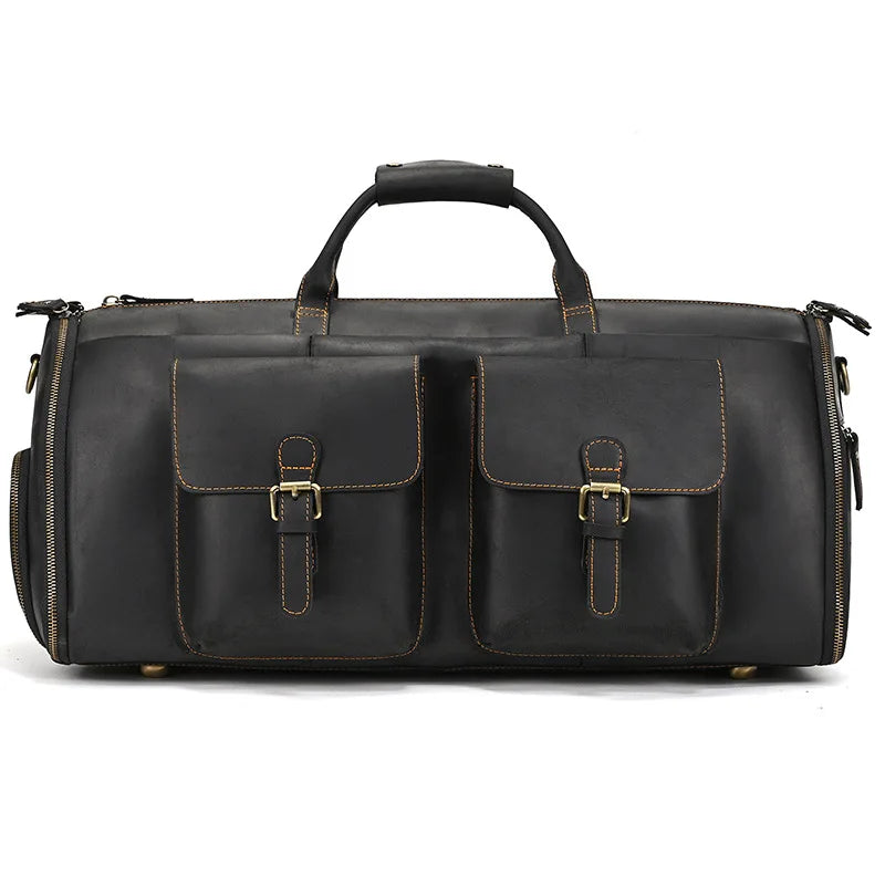 Top Quality Mens Leather Travel Bag Man Male Duffle Bag For Suits Foldable Weekend Bag Suit Bags Crazy Horse Leather Men Handbag