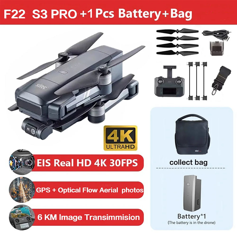 SJRC F22 S3 PRO Drone 4K Professional Camera GPS HD 5G WiFi FPV 3-Axis Gimbal EIS Brushless Foldable RC Quadcopter Toys For Kids