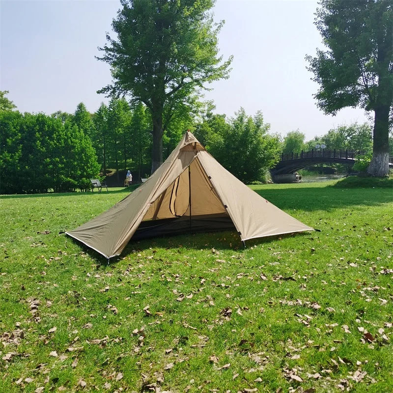 1 Person Ultralight Hiking Camping Tents Backpacking Pyramid Tent Portable Dual Layer Rainproof Rodless Pyramid 4 Season Tent
