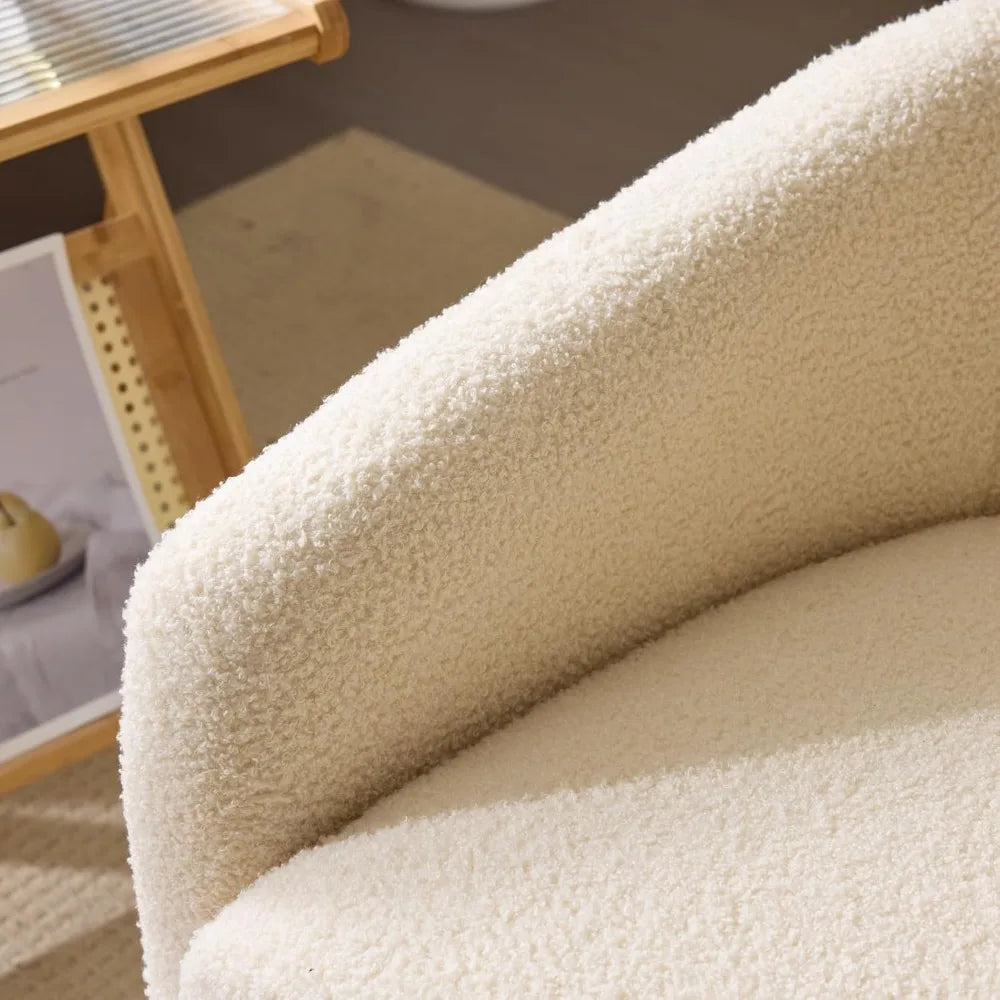 360° Swivel Khaki Teddy Fleece Accent Chair with Engineered Wood Base and Removable Cushion for Living Room,Bedroom, Curved Bac