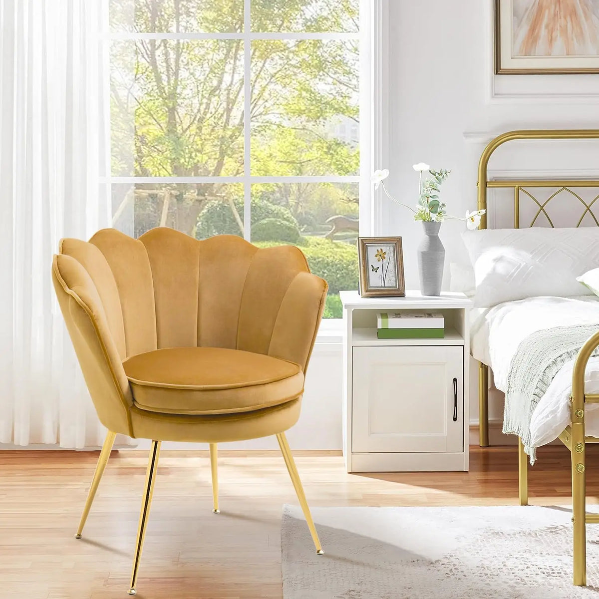 2-Piece Velvet Accent Chairs for Living Room, Brown Metal-Leg Side Chairs