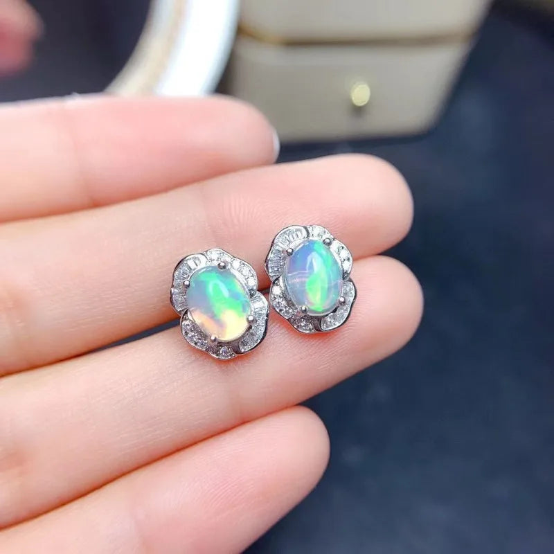 Natural Real Natural Opal Set Opal Jewelry Set 925 Sterling Silver 1pc Ring,1pc Pendant,2pcs Earring