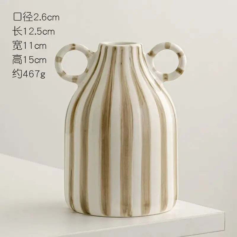 Dual Handles Ceramic Vase Modern Bohemian Home Decor Hand-Painted Vases for Flowers Living Room Decoration Weddings Parties