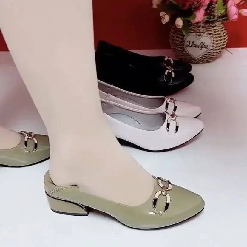 Shoes for Women Fashion Pointed Toe Patent Leather Low Heel Single Shoes Lady Slip on Classic Comfort Office Shoes Zapatos Mujer