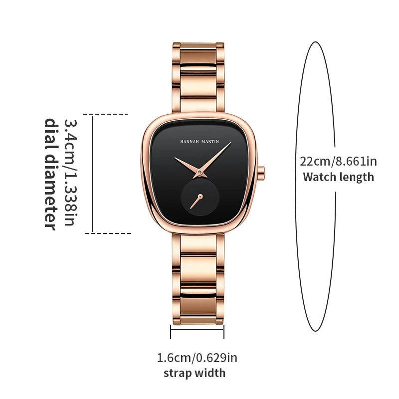 2023 New Women's Quartz Wristwatch 34mm Wine Barrel Rose Gold Black Stopwatch Fashionable Minimalist Style Oval Women's Watches