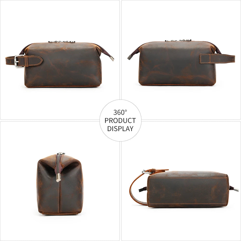WESTAL Crazy Horse Leather Men's Clucth Bags with Handles, Large Capacity Wrister, Zipper Phone Pouch Men Leather Bags 3022