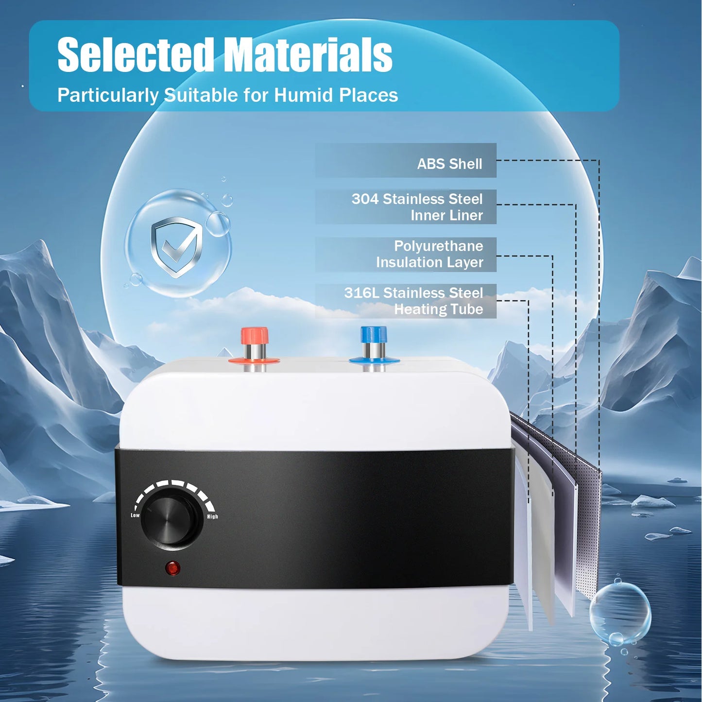 1500W Electric Water Heater 6L Hot Water Storage Continuous Water Heater Boiler